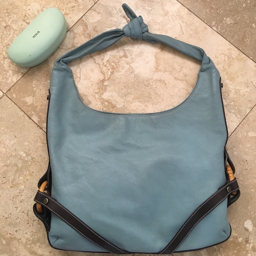 VtG RaRe🐬GuIa’S GeNuiNe ItaLiAn CalF sKin LeAtHer Teal BlUe BaMb0o HoB0 🔥 - Picture 2 of 12